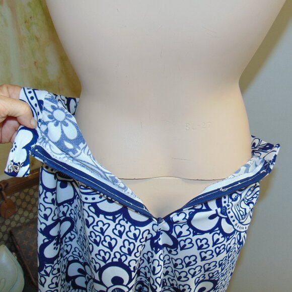 Vintage 70s Maxi Skirt Blue White Paisley Floral Prairie Cottagecore Sz M - Picture 6 of 7